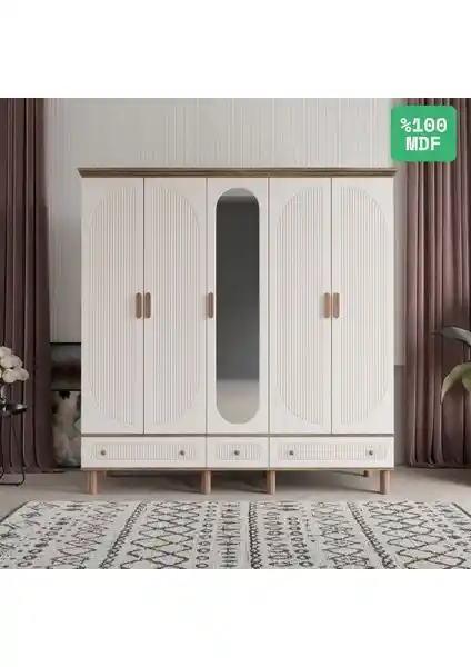 Comiet Soho 5 Kapaklı Aynalı MDF Gardrop Modern ve Fonksiyonel Tasarımıyla Öne Çıkıyor