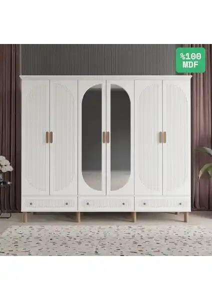 Comiet Soho 6 Kapaklı Aynalı MDF Gardrop Modern ve Şık Tasarım ile Pratik Depolama
