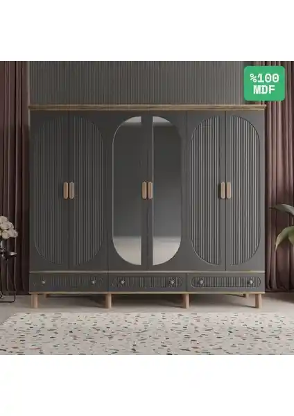 Comiet Soho 6 Kapaklı Aynalı MDF Gardrop Modern ve Şık Tasarımla Geniş Depolama Alanı