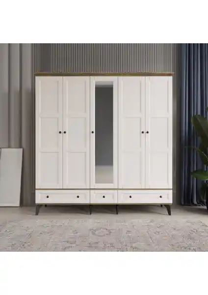 Comiet Toprak 5 Kapaklı MDF Gardrop Modern ve Dayanıklı Depolama Çözümü