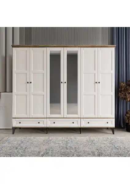 Comiet Toprak 6 Kapaklı Çekmeceli MDF Gardrop Modern ve Dayanıklı Depolama Çözümü