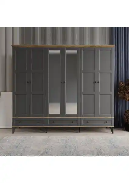 Comiet Toprak 6 Kapaklı Çekmeceli MDF Gardrop Modern ve İşlevsel Tasarım Özellikleri