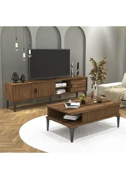 Cool Home Marin 180 cm Modern TV Ünitesi Çizgi Desenli ve Fonksiyonel Tasarım