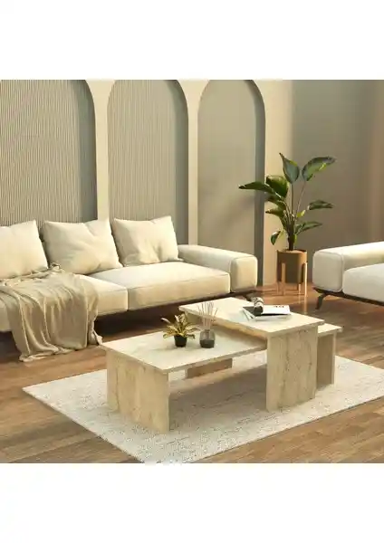 Cool Home Vera 2 Traverten Desenli Modern Orta Sehpa Estetik ve Dayanıklılık Sunar