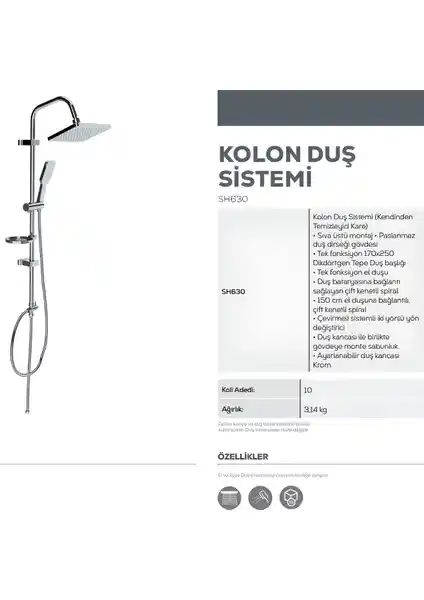 Creavit Sh630 Yağmurlama Tepe Duş Seti: Modern ve Dayanıklı Banyo Aksesuarı