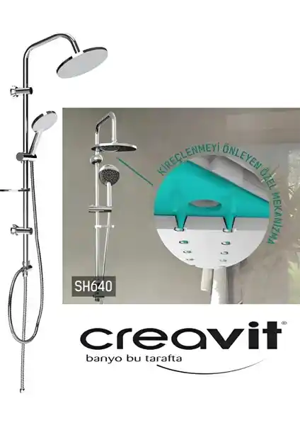 Creavit SH640 Krom Oval Tepe Duş Sistemi Modern Tasarım ve Fonksiyonelliği Bir Arada