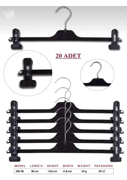 Dayanıklı Mandallı Askı Seti 20'li, Etek ve Pantolonlar İçin Pratik Saklama Çözümü