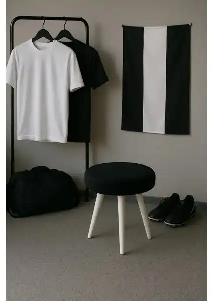 Decosense Fanatik Welsoft Kumaş Gürgen Ahşap 3 Ayaklı Modern Taraftar Taburesi