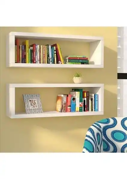Dekorfim Beyaz 2'li Duvara Monte Kitaplık Modern ve İşlevsel Depolama Çözümü