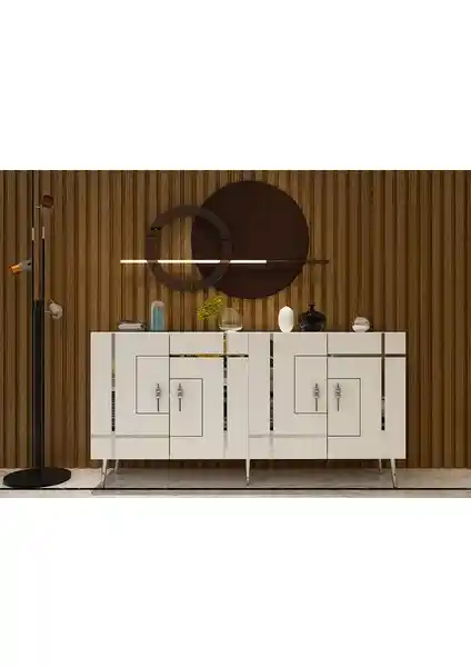 Demonte Decor Linedd Konsol Beyaz-Gümüş Modern ve Şık Dekorasyon Parçası