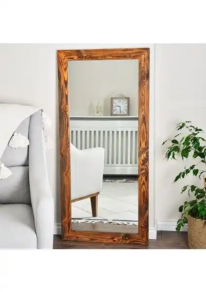 Dfn Wood Ligna Ceviz Rengi Ahşap Dekoratif Duvar Aynası Çok Yönlü ve Estetik Tasarım