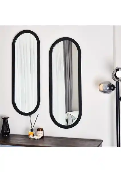 Dfn Wood Ovaline Oval Siyah İkili Duvar Salon Aynası Modern ve Şık Dekorasyon Unsuru