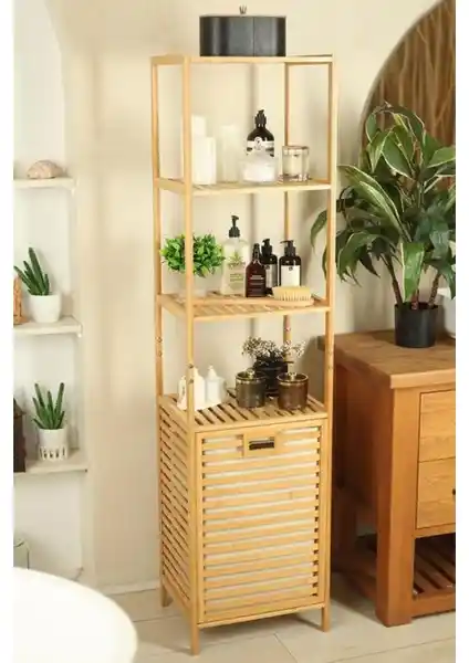 Digithome Bambu Çok Amaçlı Banyo Düzenleyici Kirli Sepetli Modern Tasarım