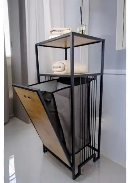 Digithome Metal Çok Amaçlı Banyo Düzenleyici Siyah Renkli Raf ve Sepetle Dekorasyon