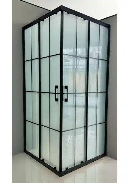 Durul Duşakabin Kare Komple Buzlu Siyah Çizgi 5mm Yüksek Kaliteli Modern Banyo Tasarımı