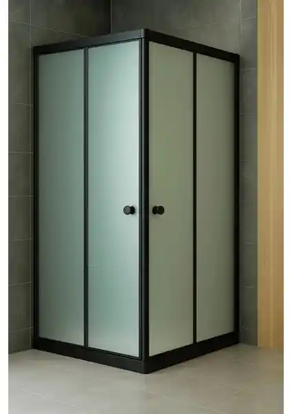 Durul Duşakabin Kare Siyah Profil Buzlu Cam ile Modern ve Estetik Banyo Tasarımı