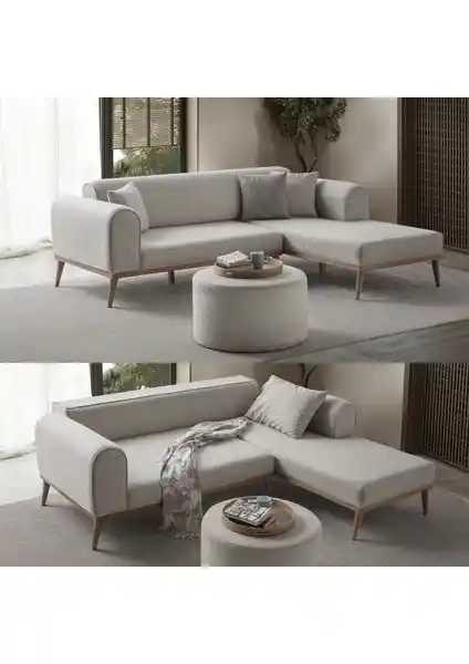 Edsy Home Rebul Köşe Koltuk Takımı Krem Renkli Modern ve Dayanıklı Oturma Grubu