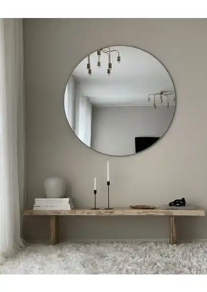 Effe Yapı Dekor 80 cm Çapında Çerçevesiz Yuvarlak Ayna Modern İç Mekanlar İçin