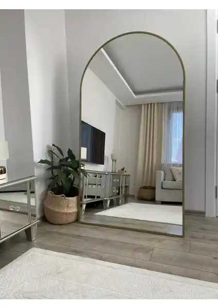 Effe Yapı Dekor Gold Metal Çerçeveli 180x100 cm Ayaklı Oval Boy Aynası