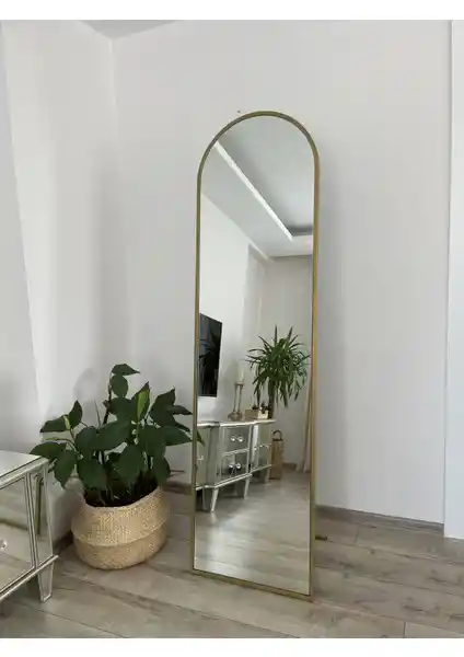 Effe Yapı Dekor Gold Metal Çerçeveli 180x50 cm Ayaklı Oval Büyük Ayna