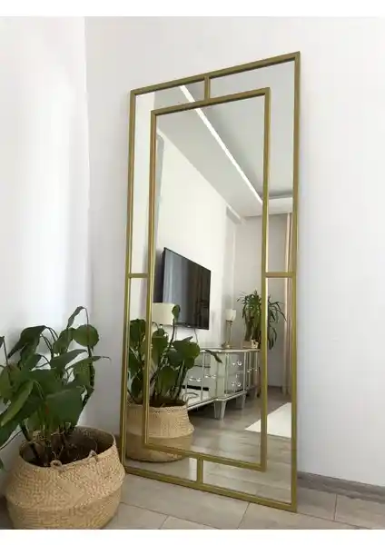 Effe Yapı Dekor Gold Metal Çerçeveli 180x80 cm Dekoratif Ayna Modern ve Şık Tasarım