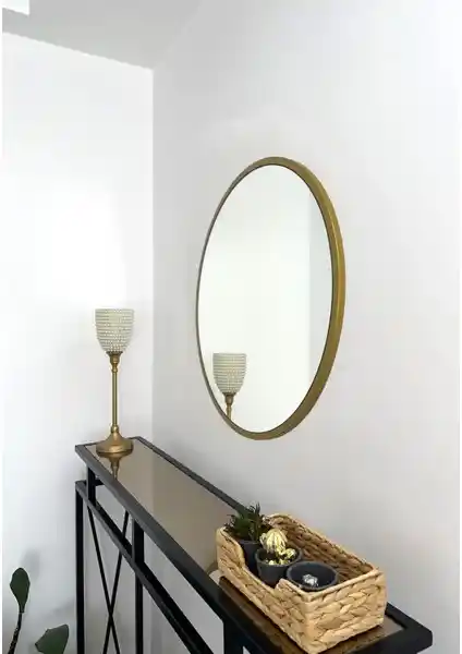 Effe Yapı Dekor Gold Metal Çerçeveli 60 cm Yuvarlak Ayna Modern İç Mekan Tasarımı İçin