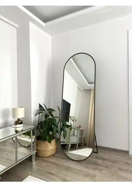 Effe Yapı Dekor Pirinç Eskitme Metal Çerçeveli Boy Aynası 180x60 cm Elips Model