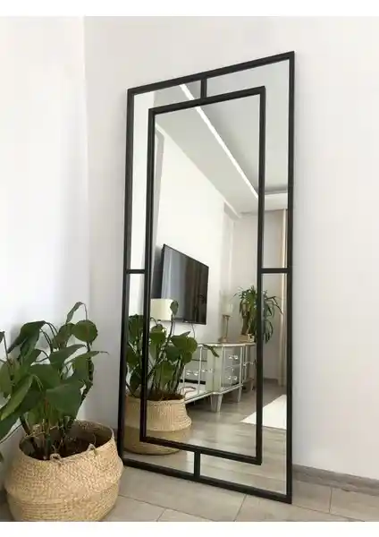 Effe Yapı Dekor Siyah Metal Çerçeveli 180x80 cm Dekoratif Ayna ile Mekanınıza Şıklık Katın