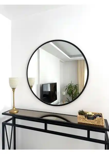 Effe Yapı Dekor Siyah Metal Çerçeveli 80 cm Yuvarlak Ayna - Modern ve Şık İç Mekan Dekoru