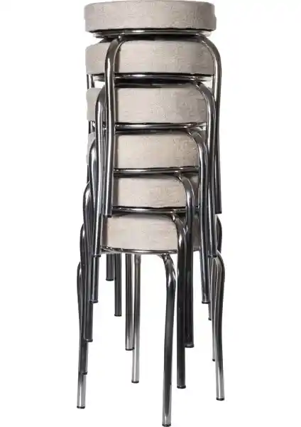 Ekip Metal Tabure Kumaş Seti 6 Adet Kremsi Renkli Modern ve Dayanıklı Oturma Çözümü