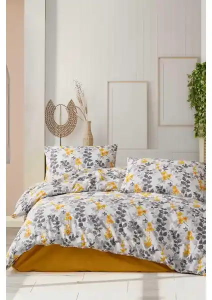 Elart Ranfors Çift Kişilik Nevresim Takımı Sarı Çiçek Desenli 4 Parça