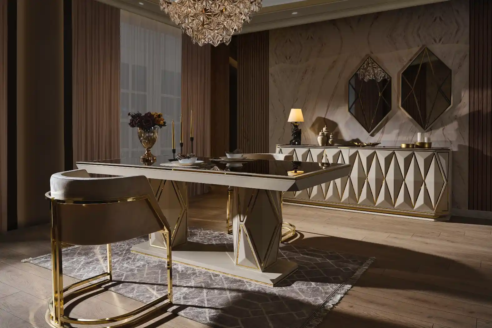 Elmas Temalı Yemek Odası Dekorasyonu ile Zarafetin ve Lüksün Buluşması