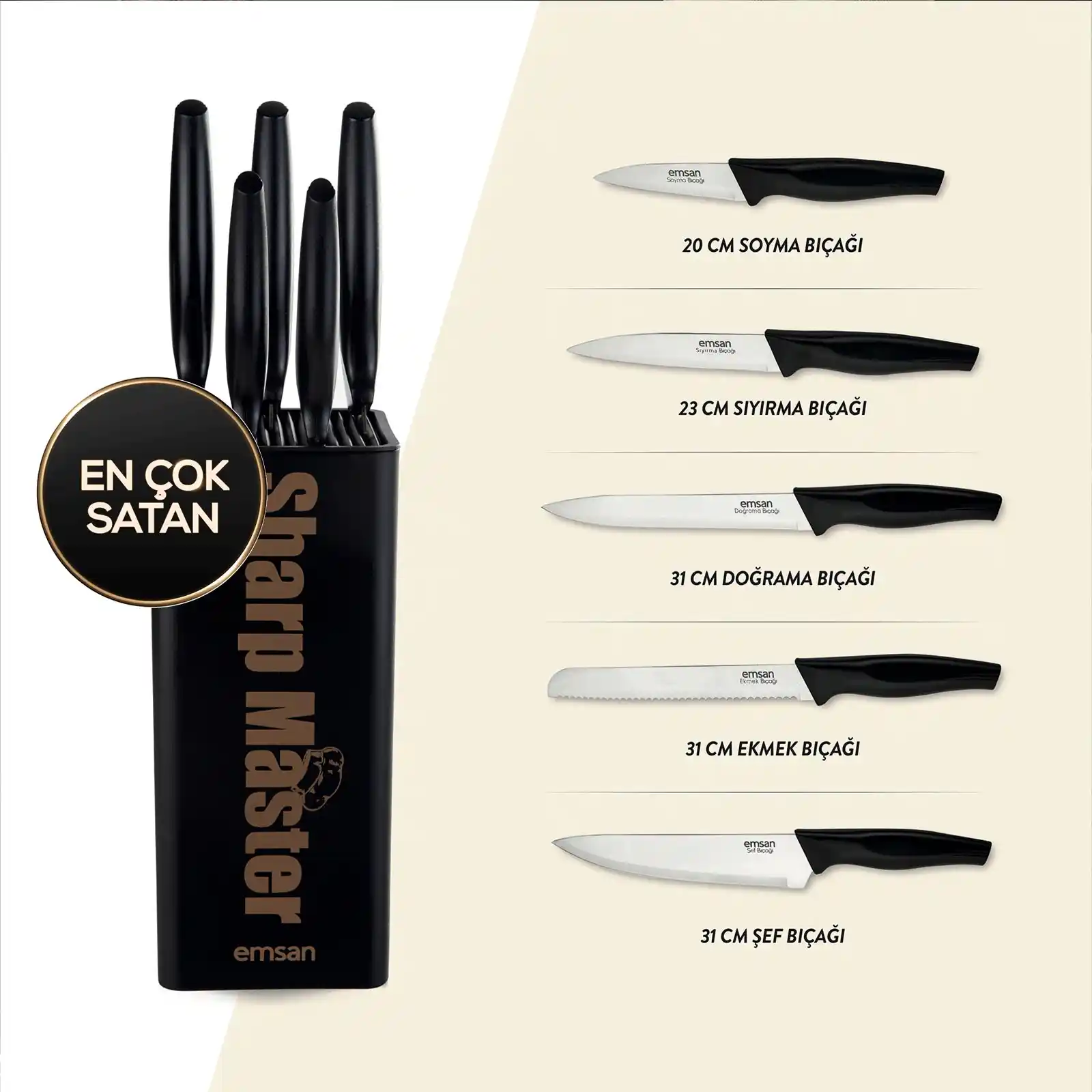 Emsan Sharp Master 6 Parça Bıçak Seti ile Modern ve Şık Mutfak Dekorasyonu Sağlayın