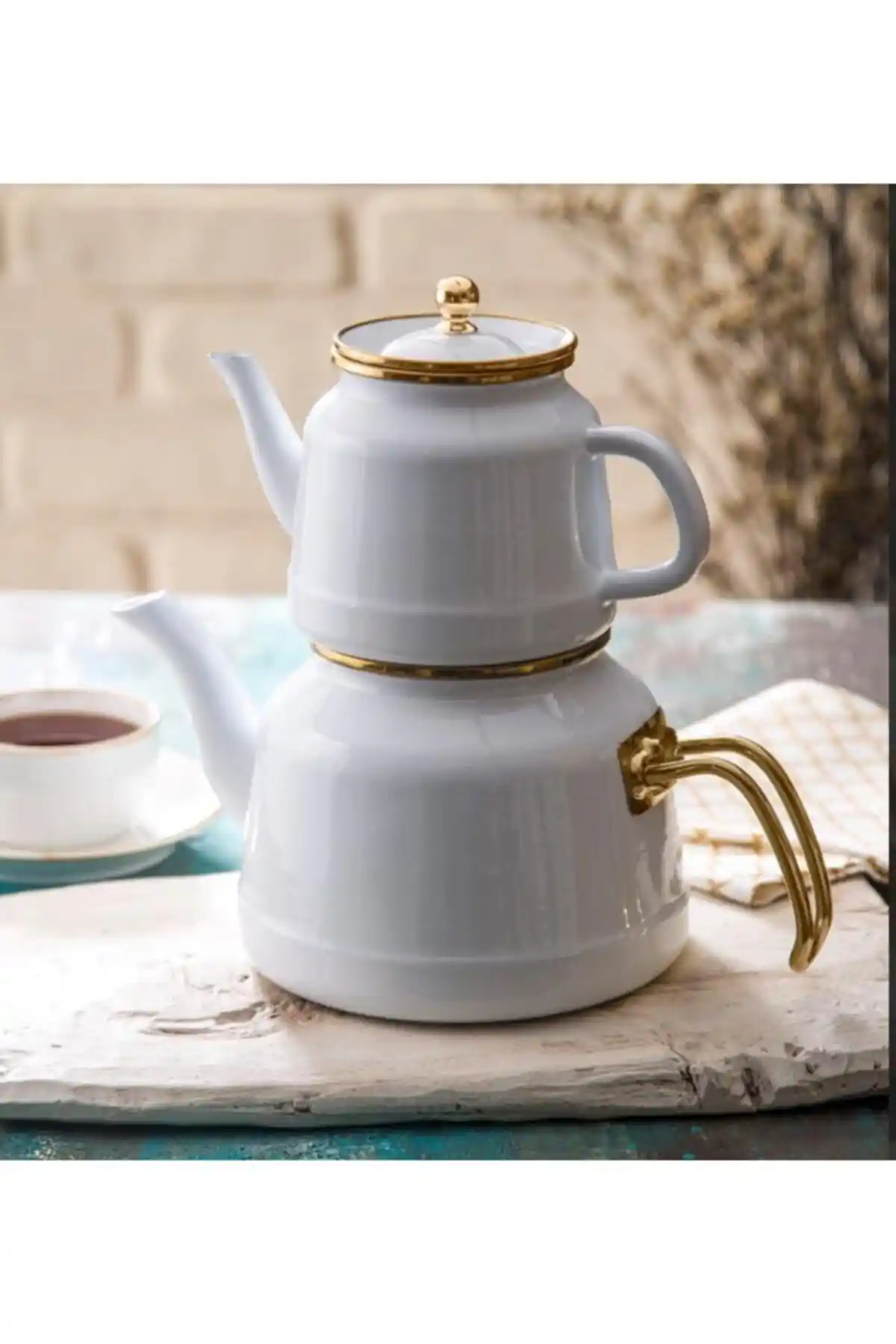 Emsan Troy Maxi Indüksiyon Tabanlı Emaye Çaydanlık Takımı Beyaz - Modern ve Dayanıklı Mutfak Gereçleri