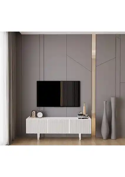 Enwood Capella Country 140 cm Ahşap Ayaklı Modern TV Ünitesi Dekorasyon İçin Uygun