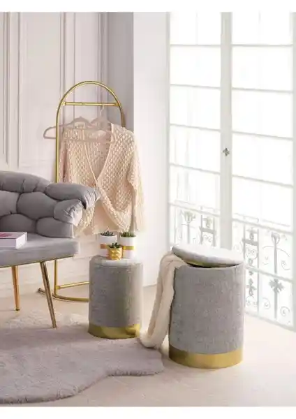 Eponj Home Comfort Yuvarlak Sandıklı 2'li Puf: Şık ve Çok Fonksiyonlu Dekorasyon Parçası