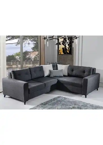 Eymense Bahar Çekyatlı Yataklı Keten Köşe Koltuk Takımı Modern ve Dayanıklı Tasarım