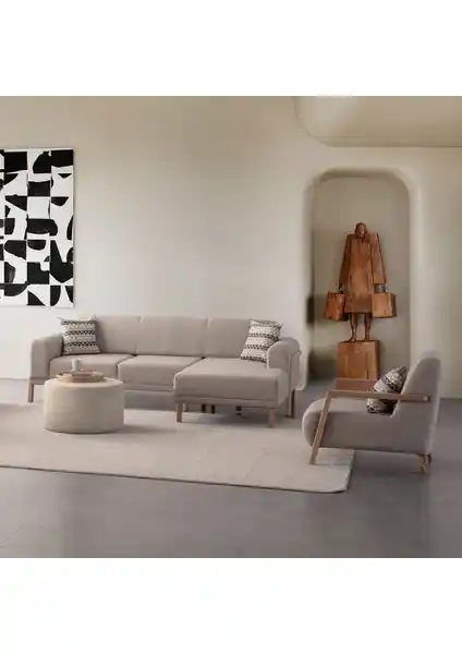 Eymense Latte Sırt Mekanizmalı Köşe Koltuk Takımı ve Berjer: Modern ve Konforlu Tasarım