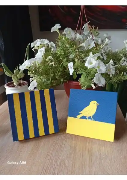 Fenerbahçe Temalı El Yapımı Sarı Lacivert Tablo Seti Modern Duvar Dekoru