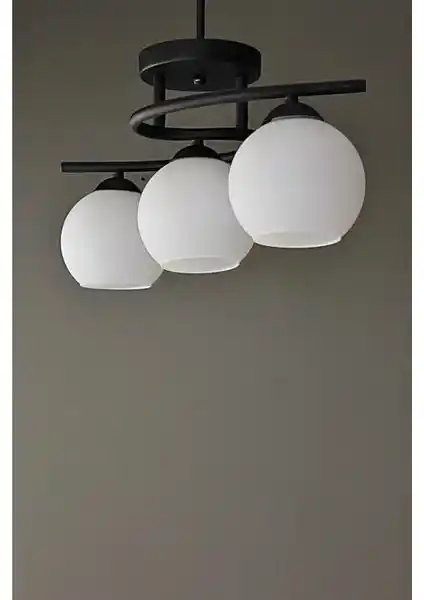 Fuji Modern Siyah Beyaz Camlı 3 Lü Avize - Şık ve Fonksiyonel İç Mekan Aydınlatması