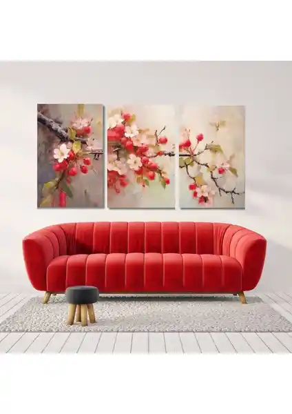 Gaagart 3'lü Kanvas Duvar Tablosu Seti Beyaz Bahar Çiçekleri - Modern ve Dayanıklı Dekorasyon Parçası