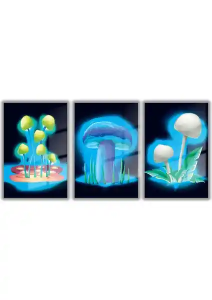 Gaagart Neon Sihirli Mantarlar Cam Tablo Seti Modern Dekoratif Sanat Ürünü