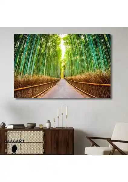 Gaagart Tekli Yatay Kanvas Duvar Tablosu Uzun Bambular ve Yol Manzarası Dekoratif Sanat Eseri