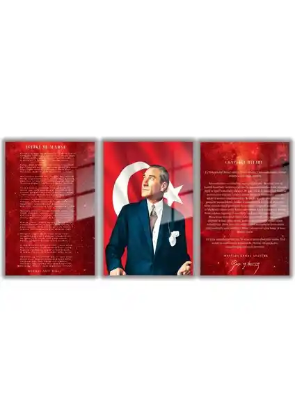 Gaagart Temperli Gerçek Cam Tablo Seti Atatürk ve Milli Temalar Sanatsal Dekorasyon