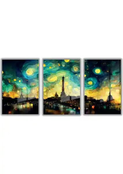 Gaagart Van Gogh Yıldızlı Gece Cam Tablo Seti Estetik ve Dayanıklı Dekorasyon Ürünü