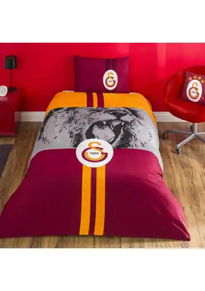 Galatasaray Lisanslı Aslan Temalı Pamuk Nevresim Takımı Kişilik Spor Yatak Seti