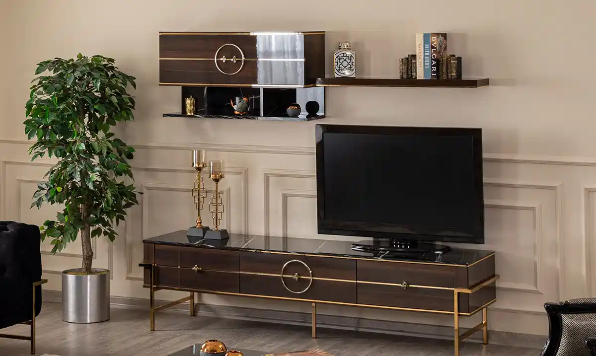 Gold Ayaklı TV Ünitesi: Modern Dekorasyonda Şıklık ve Fonksiyonellik Bir Arada