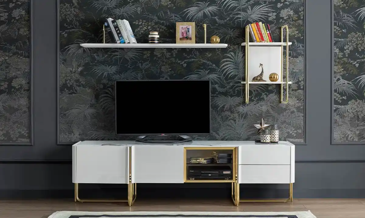 Gold Metal TV Ünitesi ile Modern ve Şık Dekorasyon Çözümleri 2023