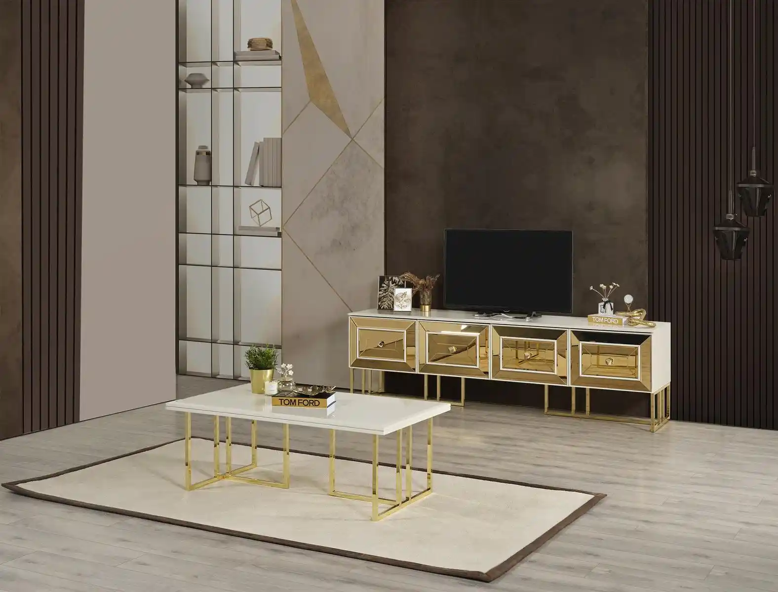 Gold TV Ünitesi Seçimi ve Dekorasyonda Zarafet Sağlayan Modern Tasarımlar