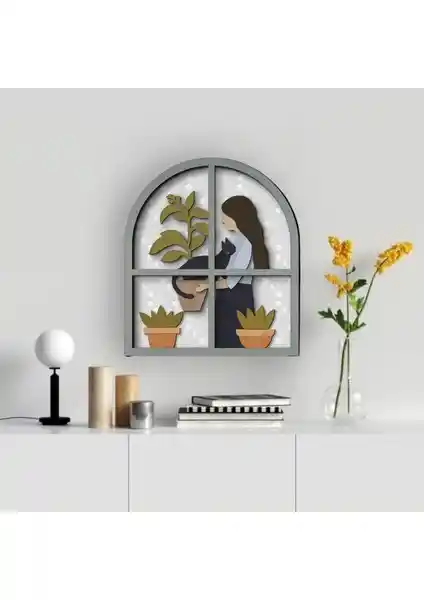 Günay Craft Tasarımı Kız ve Kedi Temalı El Yapımı Ahşap Duvar Tablosu